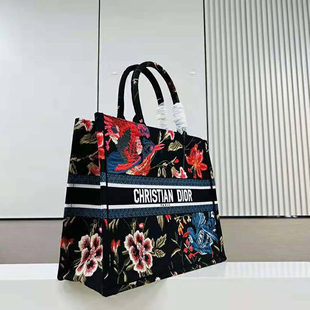 Dior Women Large Dior Book Tote Black Multicolor Dior Birds Embroidery - image 4