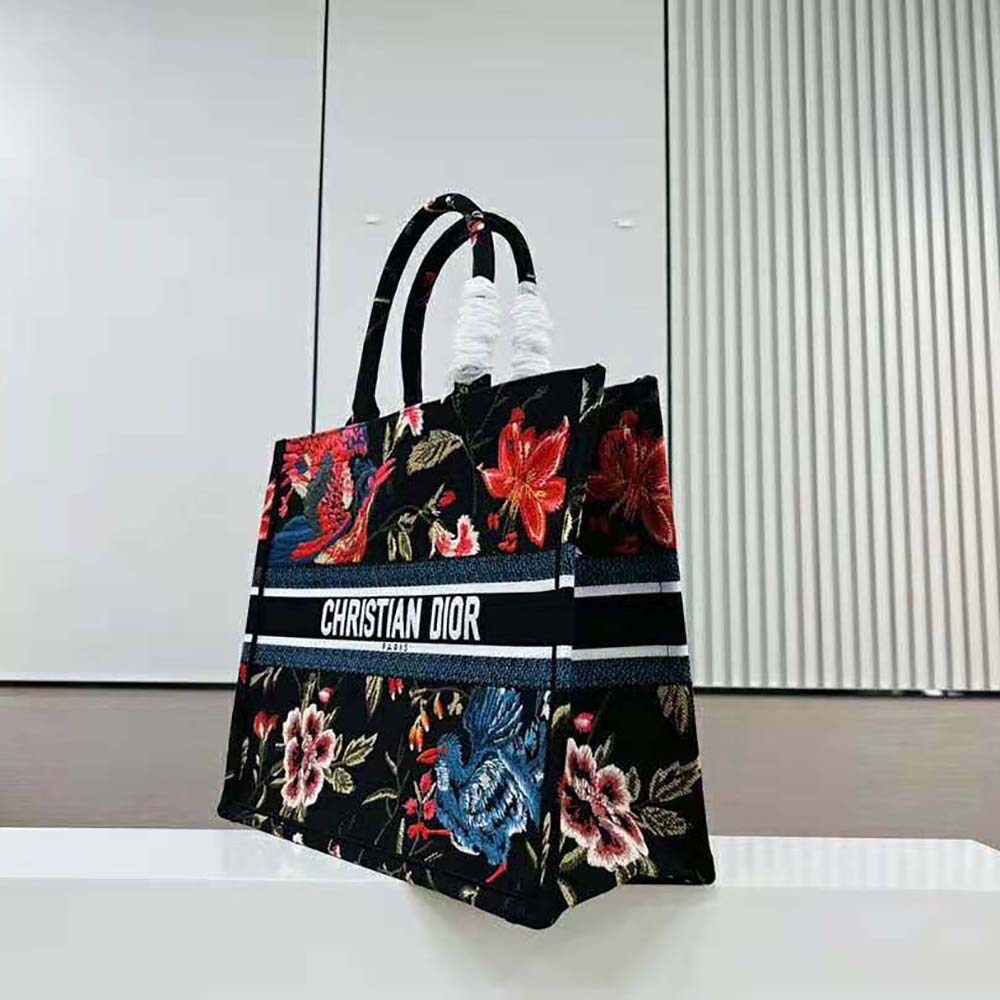 Dior Women Large Dior Book Tote Black Multicolor Dior Birds Embroidery - image 5