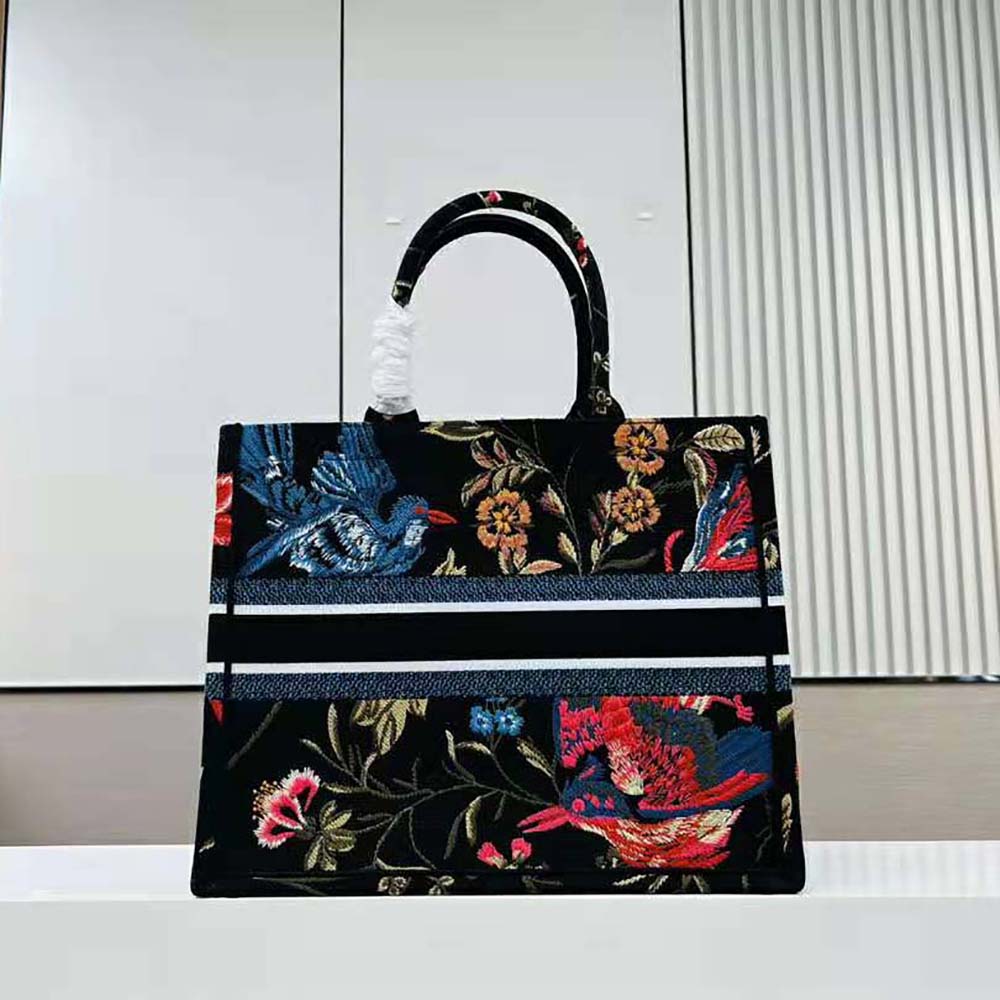 Side angle showing spacious interior of Dior Women Large Dior Book Tote
