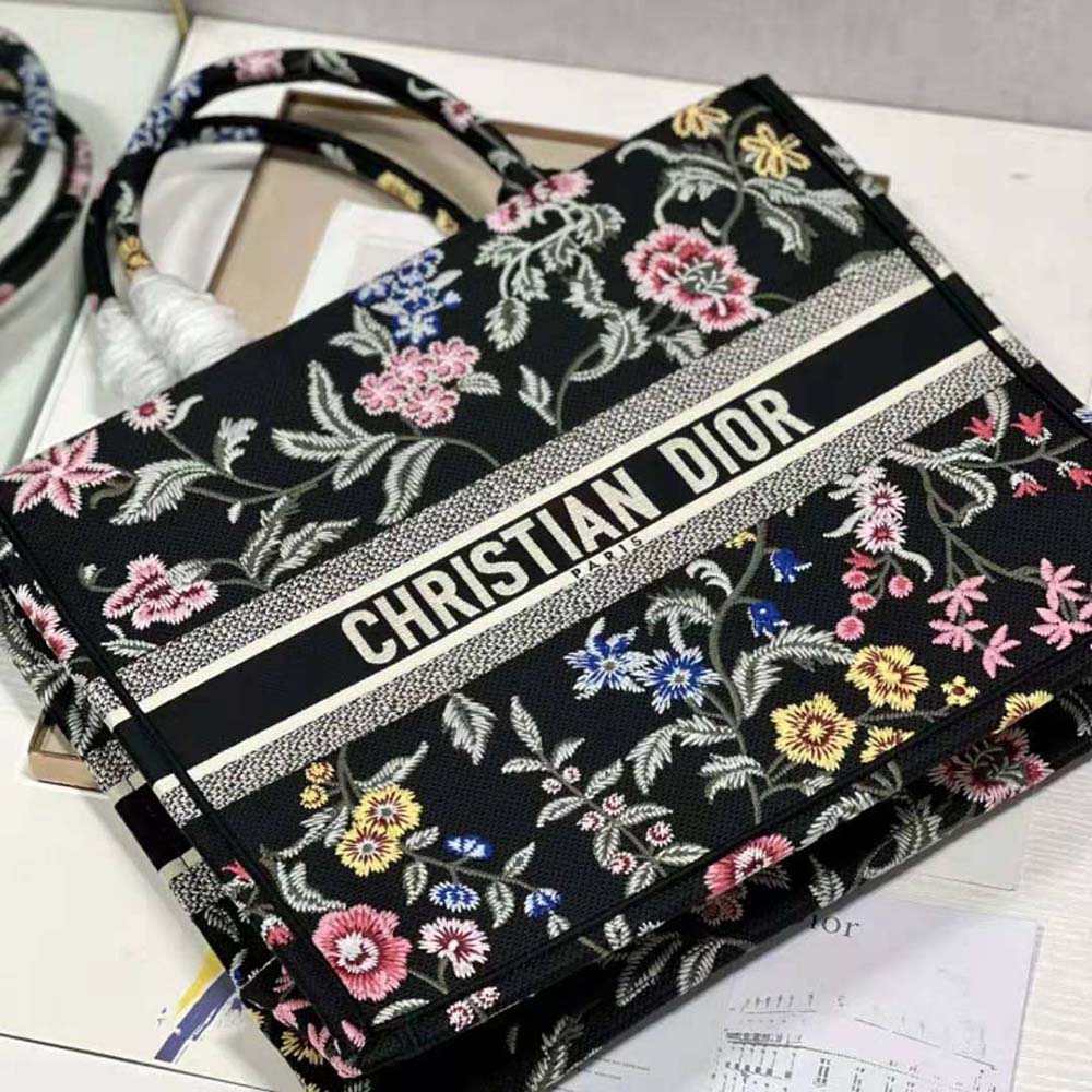 Dior Women Large Dior Book Tote Black Multicolor Dior Petites Fleurs Embroidery - image 5