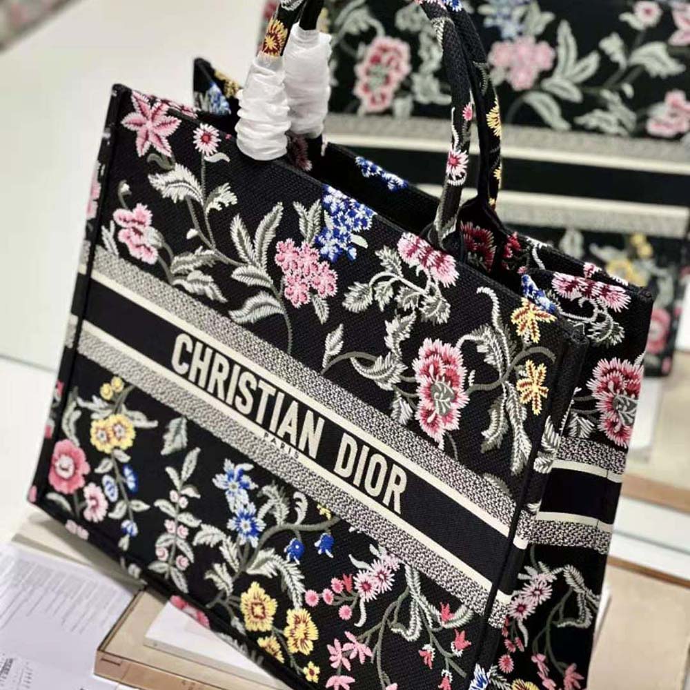 Dior Women Large Dior Book Tote Black Multicolor Dior Petites Fleurs Embroidery - image 6