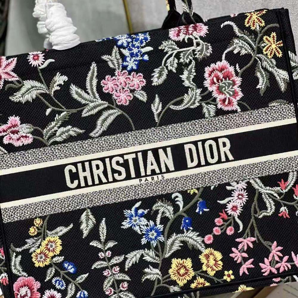 Dior Women Large Dior Book Tote Black Multicolor Dior Petites Fleurs Embroidery - image 8