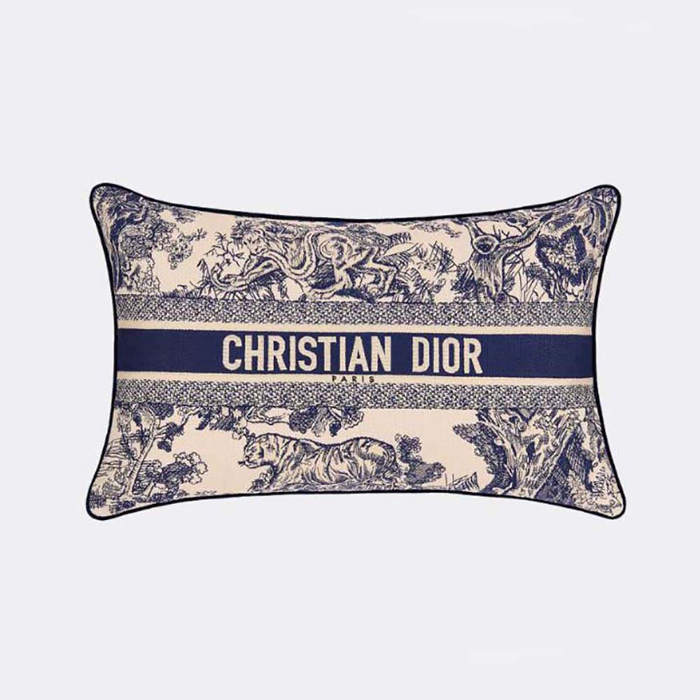 Front view of Dior Women Large Rectangular Pillow Blue Toile de Jouy