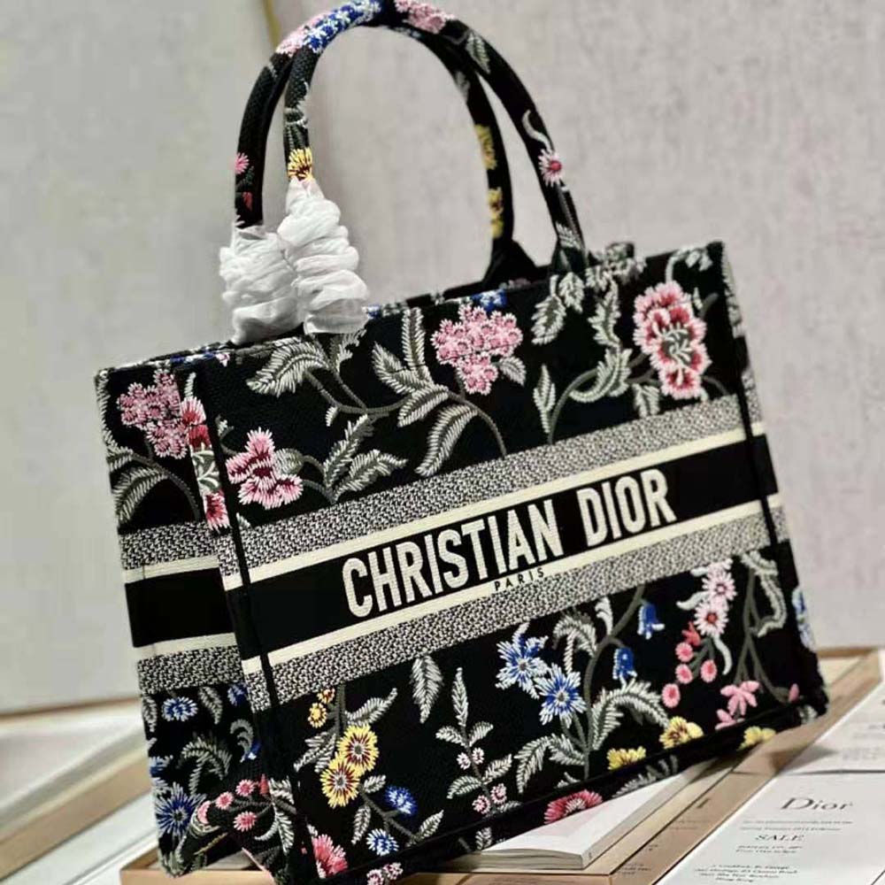 Dior Women Medium Dior Book Tote Black Multicolor Dior Petites Fleurs Embroidery - image 4