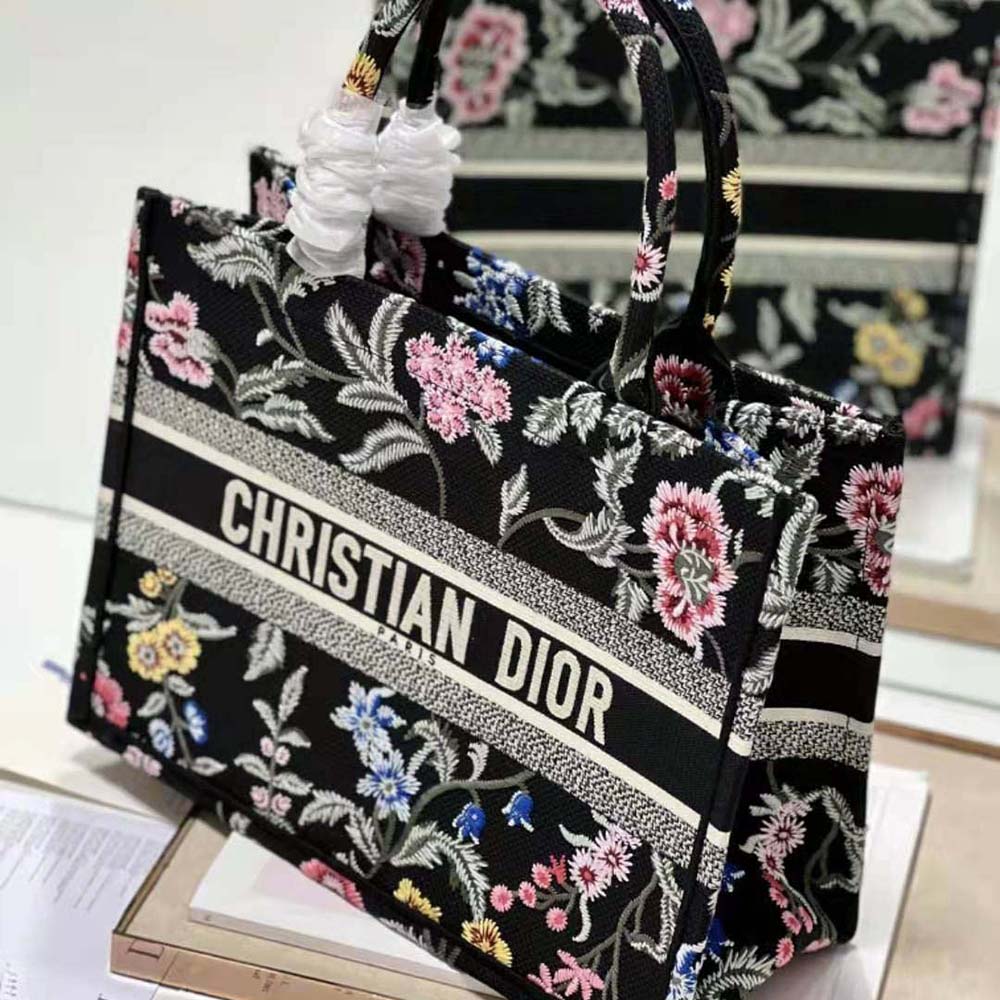 Dior Women Medium Dior Book Tote Black Multicolor Dior Petites Fleurs Embroidery - image 6