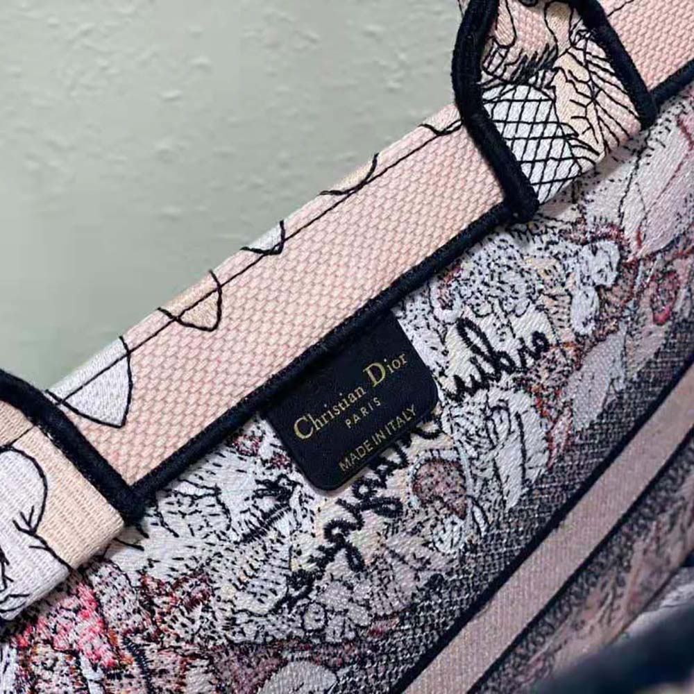 Dior Women Medium Dior Book Tote Powder Pink Dior Jardin Magique Embroidery - image 10