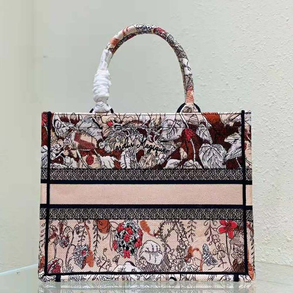 Side view showing silver-tone hardware on Dior Women Medium Dior Book Tote