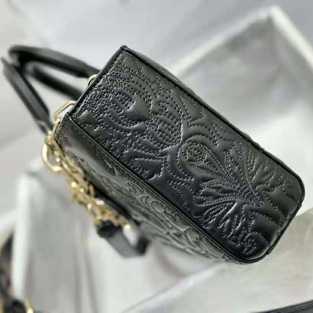 Dior Women Medium Lady D-joy Bag Black Quilted-Effect Lambskin with Ornamental Motif - image 4