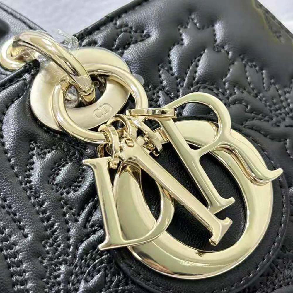 Dior Women Medium Lady D-joy Bag Black Quilted-Effect Lambskin with Ornamental Motif - image 8