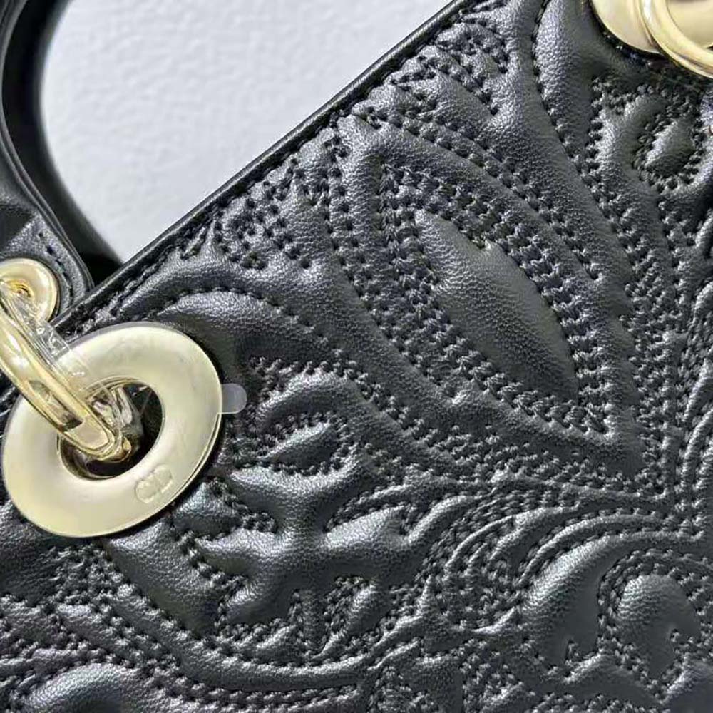 Dior Women Medium Lady D-joy Bag Black Quilted-Effect Lambskin with Ornamental Motif - image 7