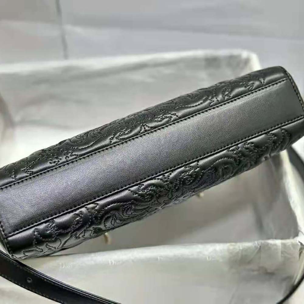 Dior Women Medium Lady D-joy Bag Black Quilted-Effect Lambskin with Ornamental Motif - image 6