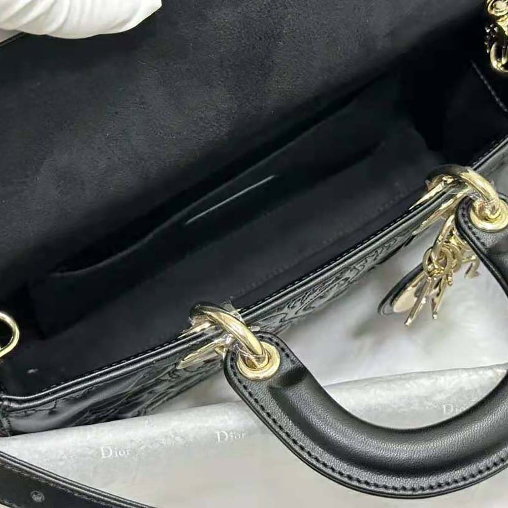 Dior Women Medium Lady D-joy Bag Black Quilted-Effect Lambskin with Ornamental Motif - image 9