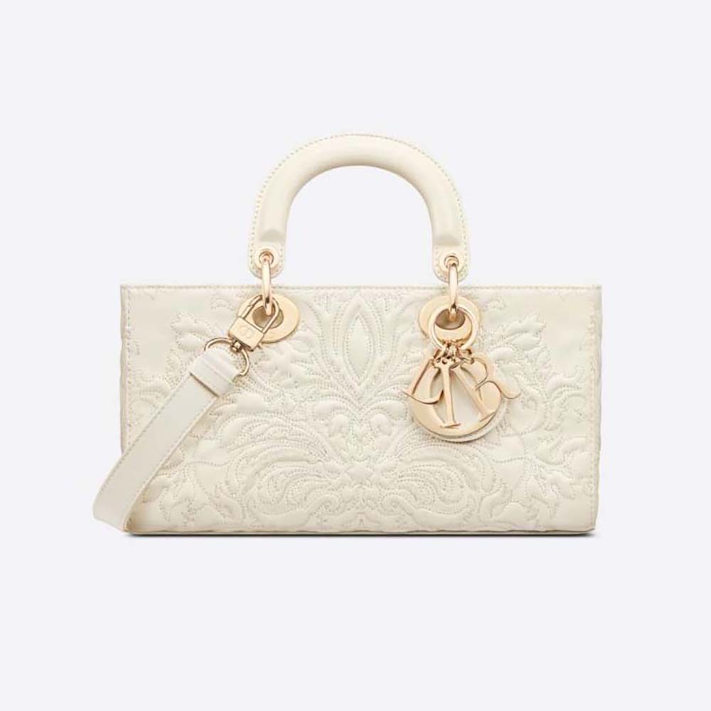 Front view of Dior Women Medium Lady D-joy Bag Latte Quilted-Effect Lambskin