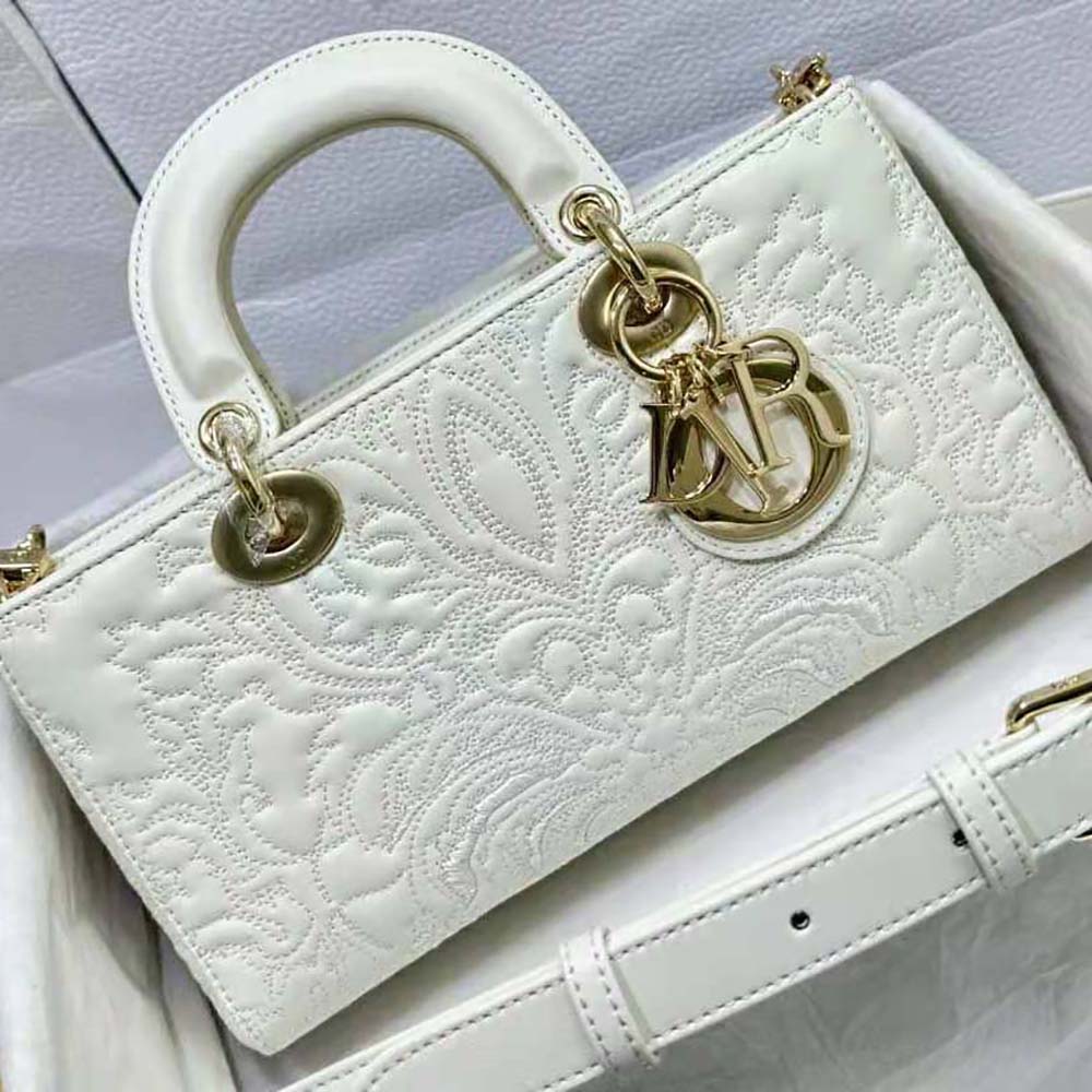 Close-up of ornamental motif and quilting on Dior Women Medium Lady D-joy Bag