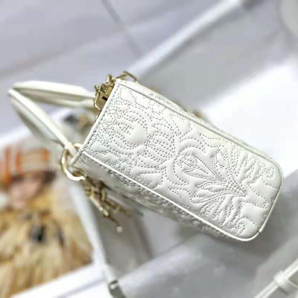 Dior Women Medium Lady D-joy Bag Latte Quilted-Effect Lambskin with Ornamental Motif - image 4