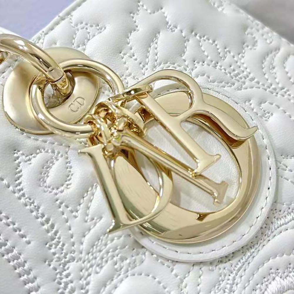 Dior Women Medium Lady D-joy Bag Latte Quilted-Effect Lambskin with Ornamental Motif - image 9