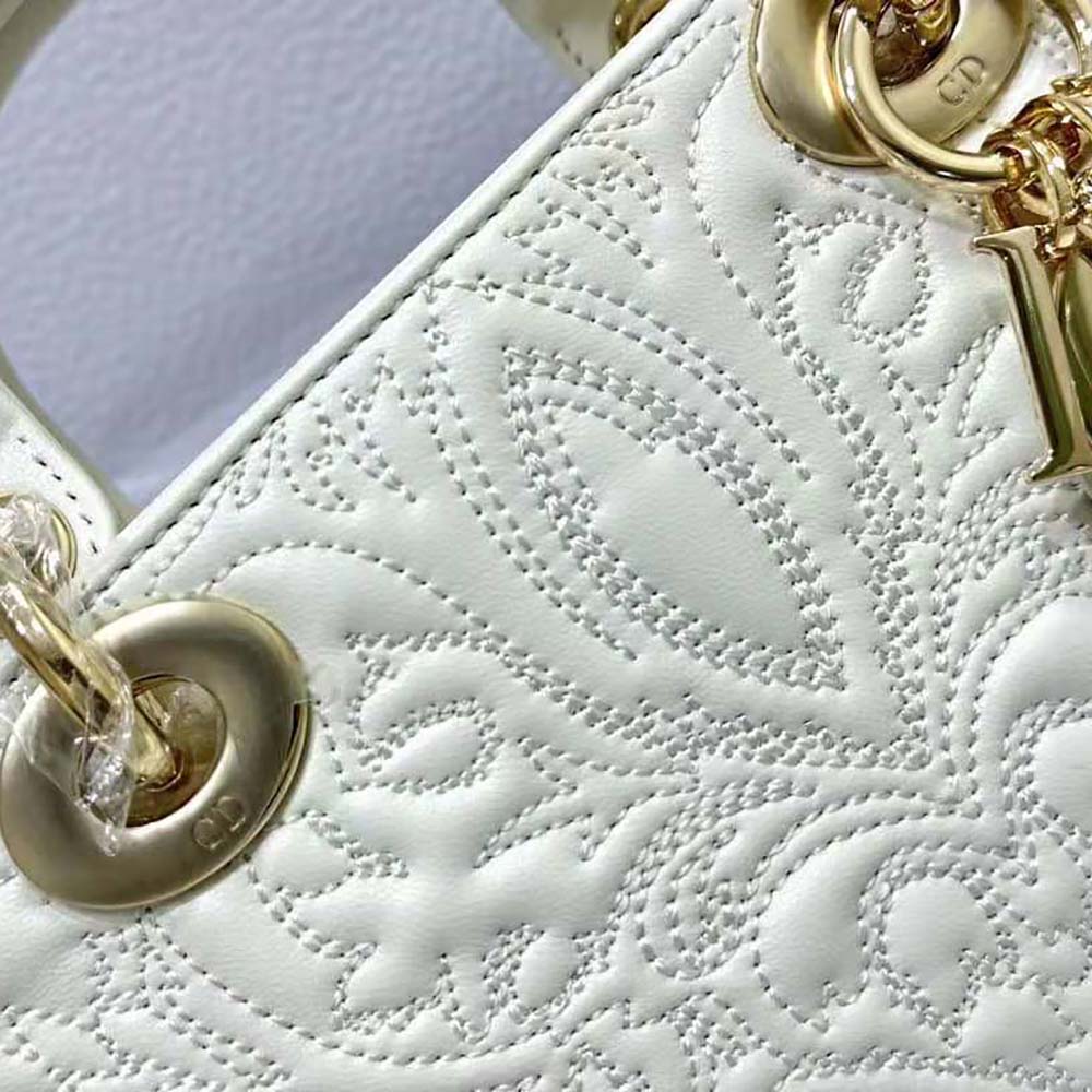 Dior Women Medium Lady D-joy Bag Latte Quilted-Effect Lambskin with Ornamental Motif - image 8