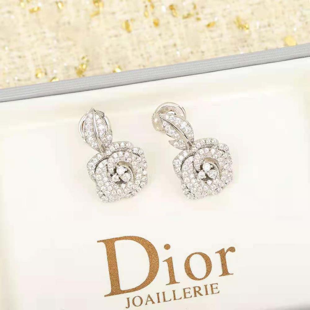 Dior Women Medium Rose Dior Bagatelle Earrings 18K White Gold and Diamonds - image 5