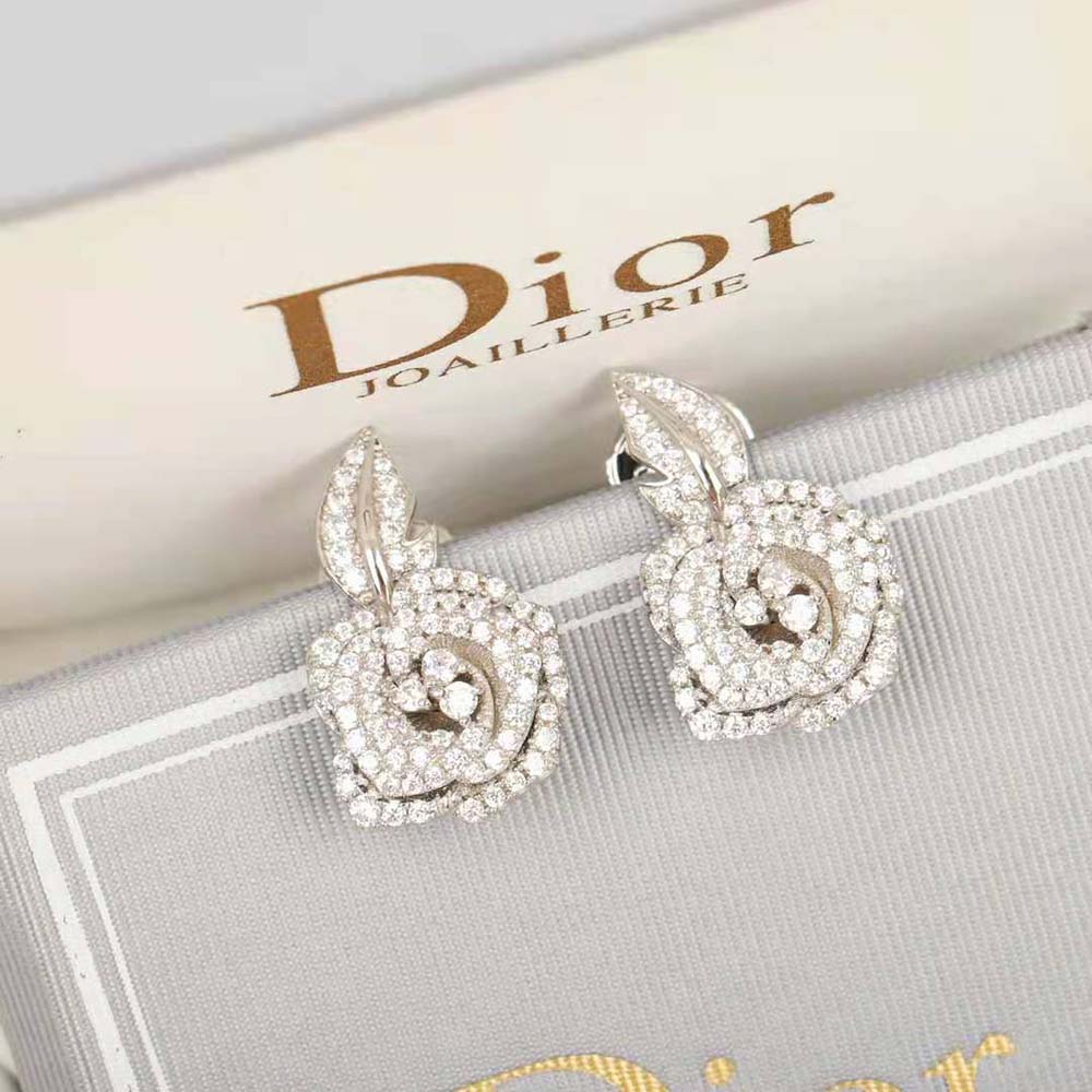 Dior Women Medium Rose Dior Bagatelle Earrings 18K White Gold and Diamonds - image 4