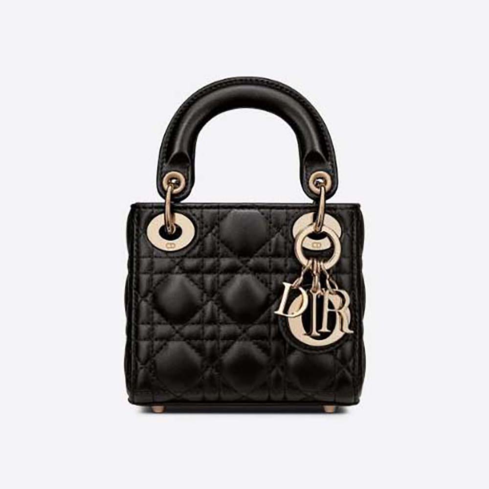 Front view of Dior Women Micro Lady Dior Bag Black Cannage Lambskin