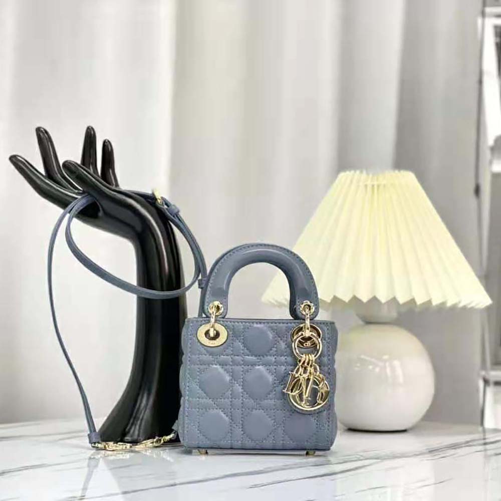 Close-up of silver-tone closure on Dior Women Micro Lady Dior Bag