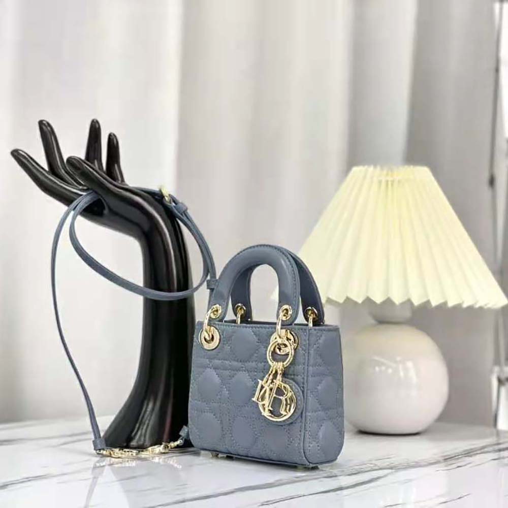 Dior Women Micro Lady Dior Bag Cloud Blue Cannage Lambskin - image 4