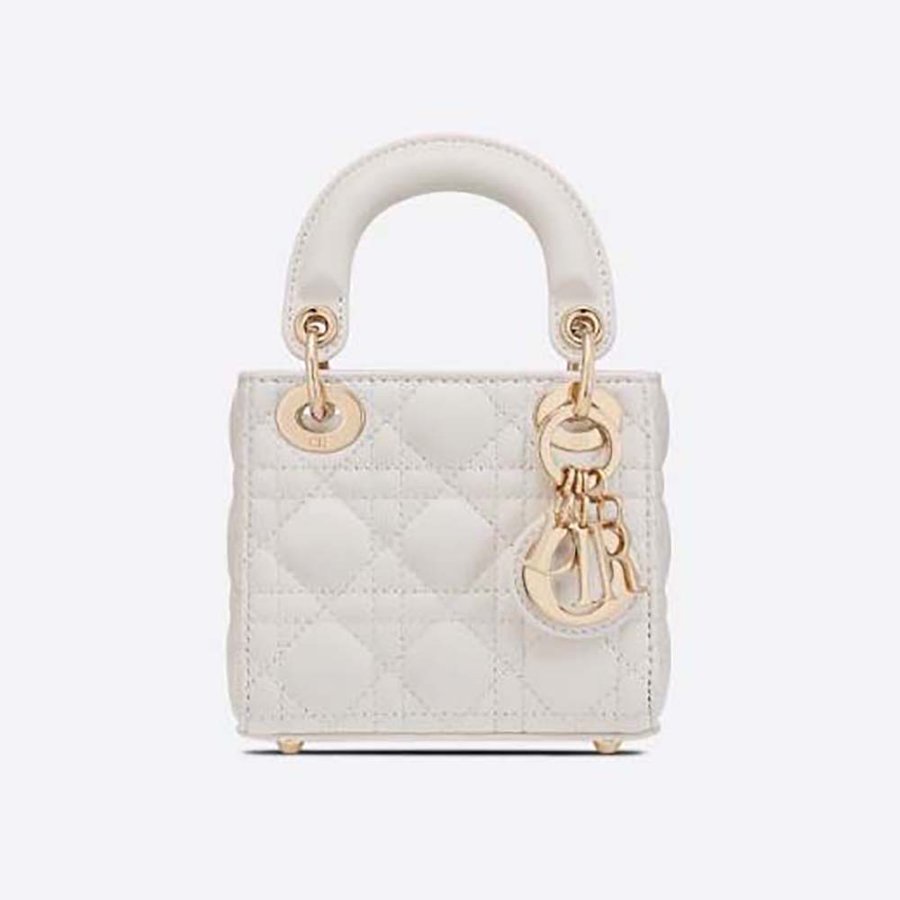 Front view of Dior Women Micro Lady Dior Bag Latte Cannage Lambskin