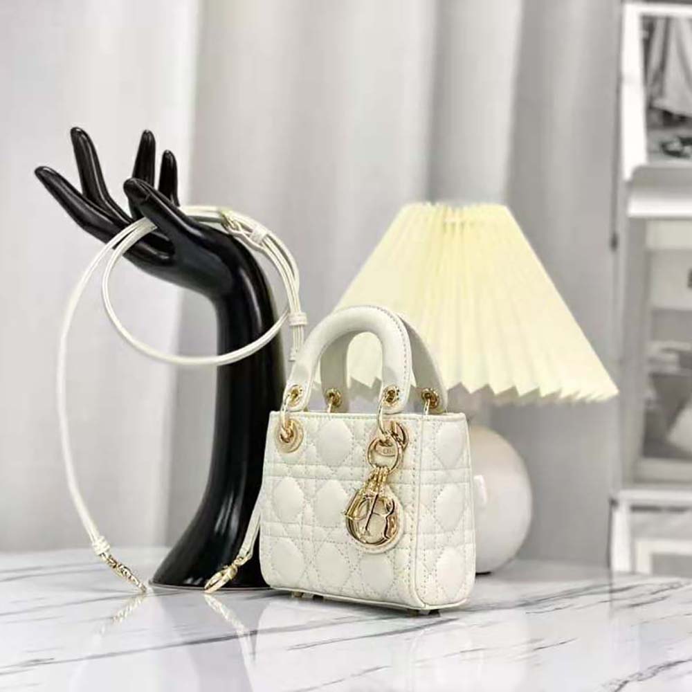 Dior Women Micro Lady Dior Bag Latte Cannage Lambskin - image 4