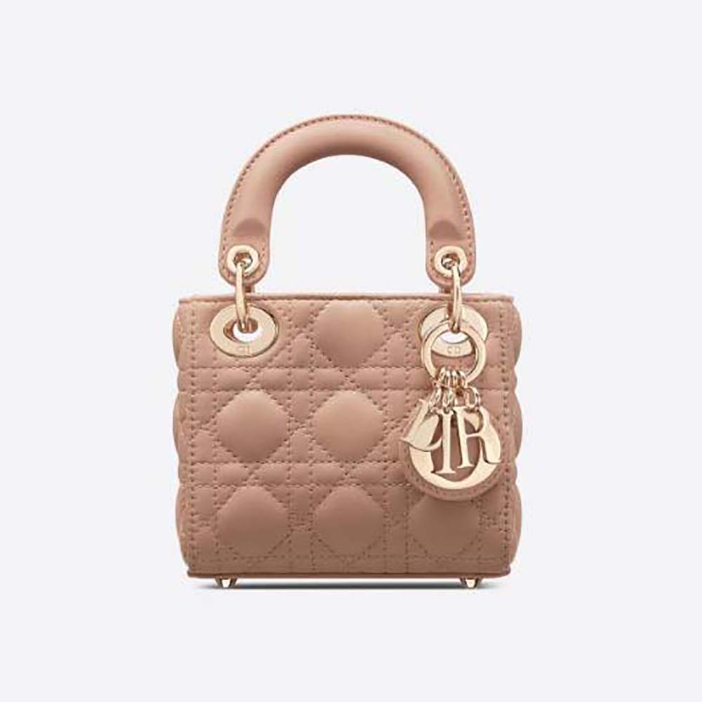 Front view of Dior Women Micro Lady Dior Bag Rose Des Vents Cannage Lambskin