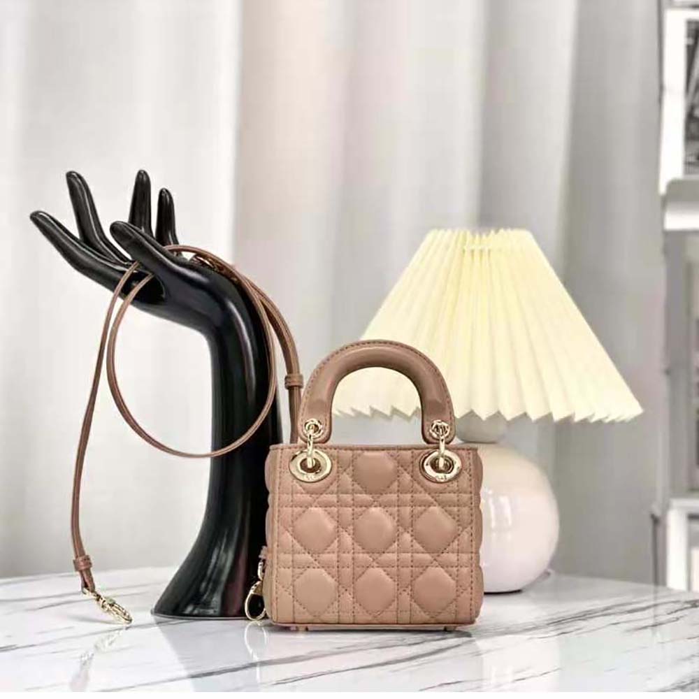 Side angle highlighting quilted lambskin texture on Dior Micro Lady Dior Bag