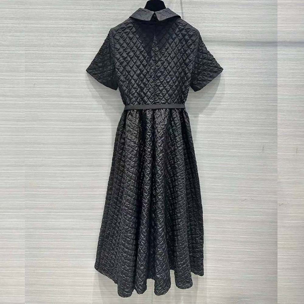 Side angle showing silhouette of Dior Women Mid-Length Belted Dress Black