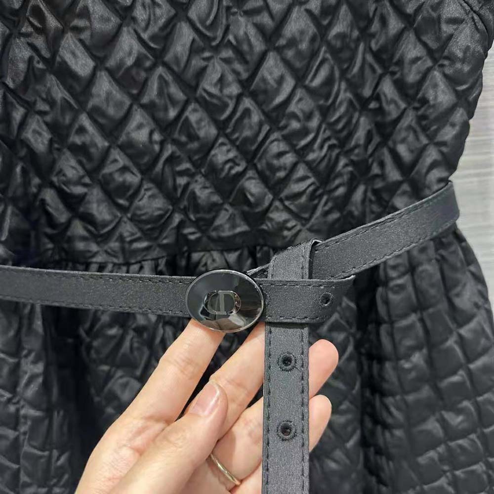 Dior Women Mid-Length Belted Dress Black Matte Cloqué Technical Fabric - image 7