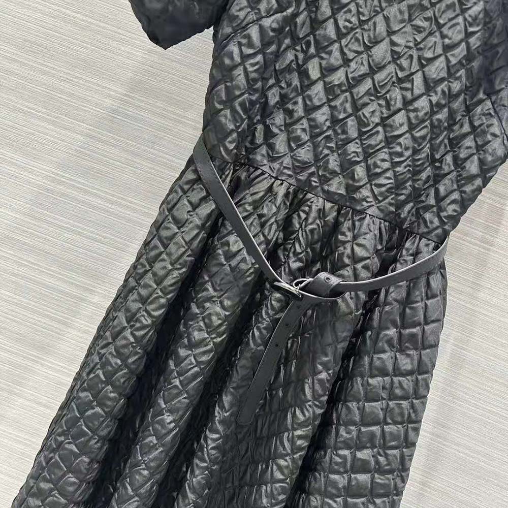 Dior Women Mid-Length Belted Dress Black Matte Cloqué Technical Fabric - image 6
