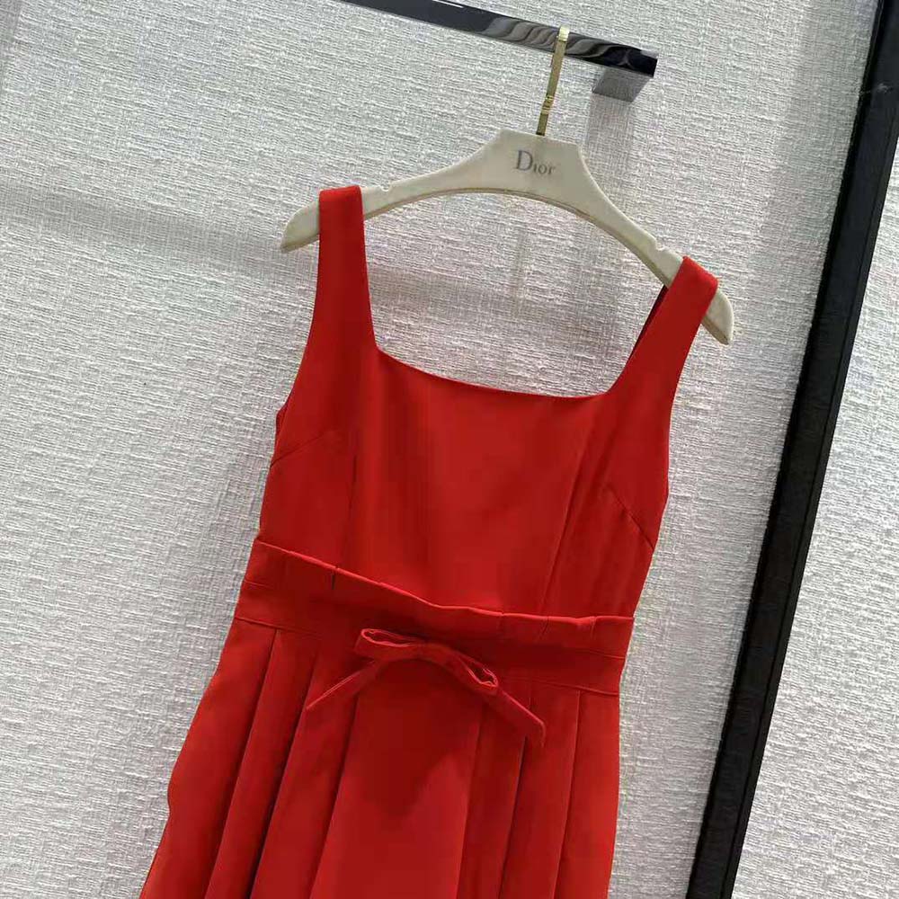 Dior Women Mid-Length Dress Red Wool and Silk Shantung - image 4