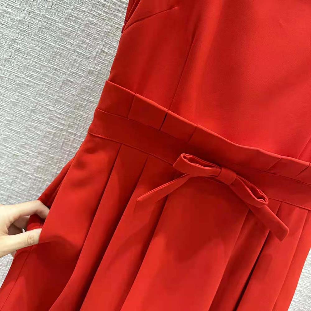 Dior Women Mid-Length Dress Red Wool and Silk Shantung - image 7