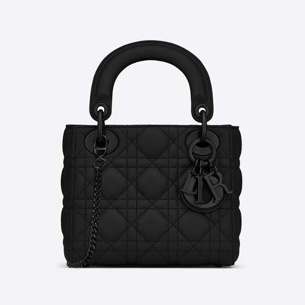 Front angle of Dior Women Mini Lady Dior Bag Black Ultramatte Cannage Calfskin