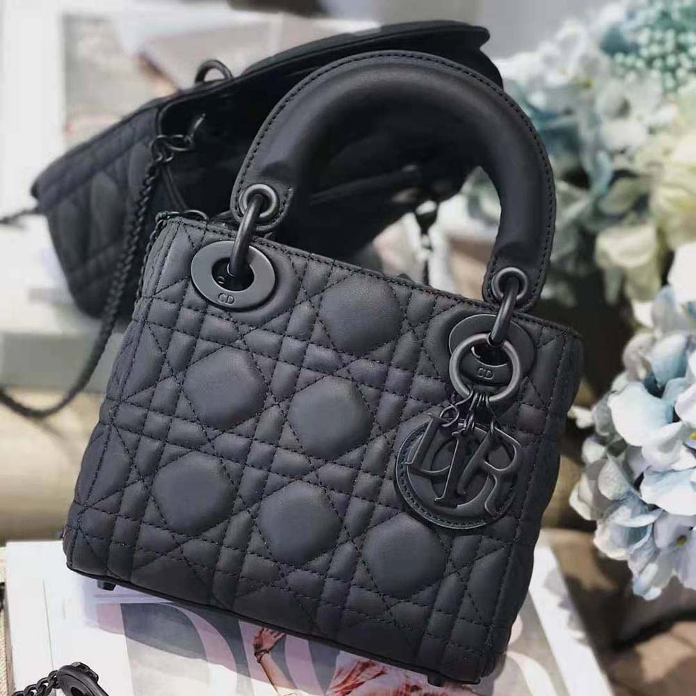 Dior Women Mini Lady Dior Bag Black Ultramatte Cannage Calfskin - image 4