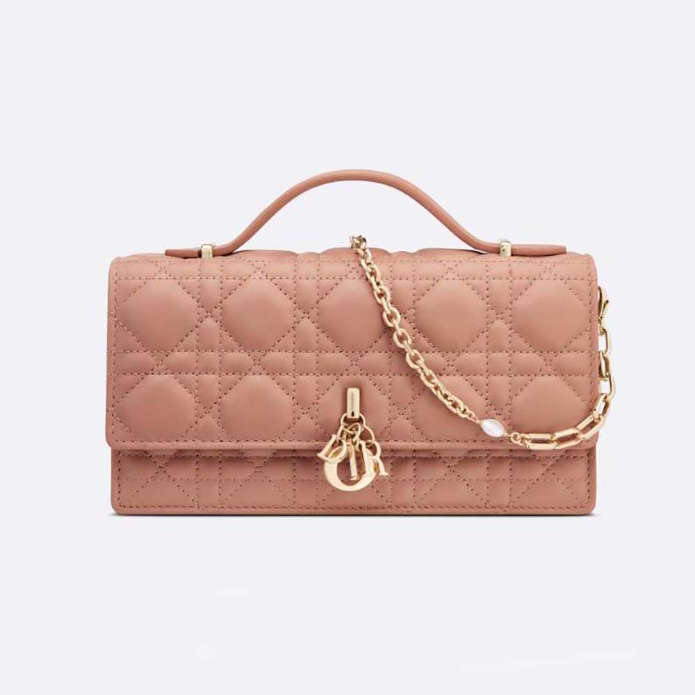 Front view of Dior Women Mini Miss Dior Bag Pink Cannage Lambskin