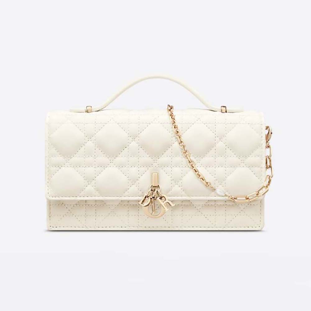 Front view of Dior Women Mini Miss Dior Bag White Cannage Lambskin