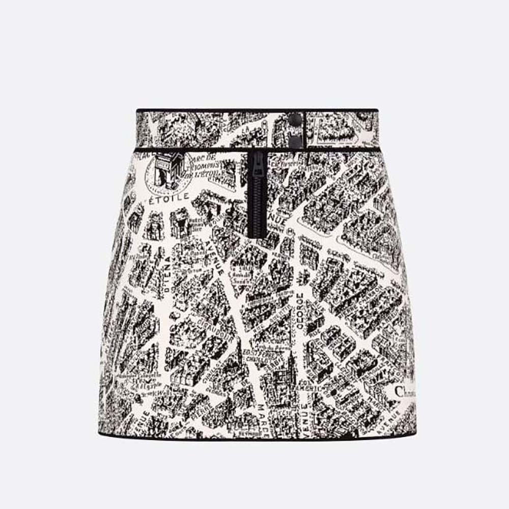 Front view of Dior Women Miniskirt White and Black Technical Mesh with motif