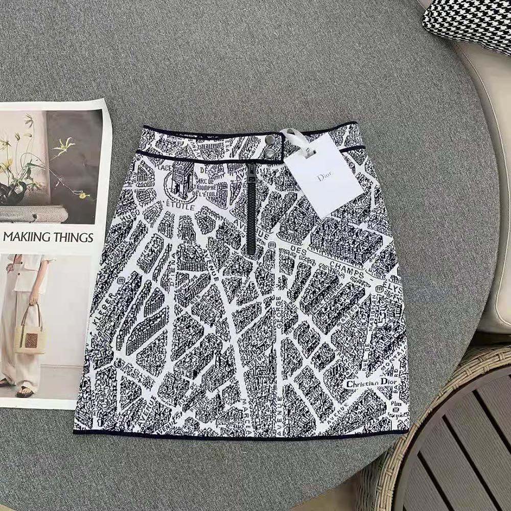 Dior Women Miniskirt White and Black Technical Mesh with Plan de Paris Motif - image 4