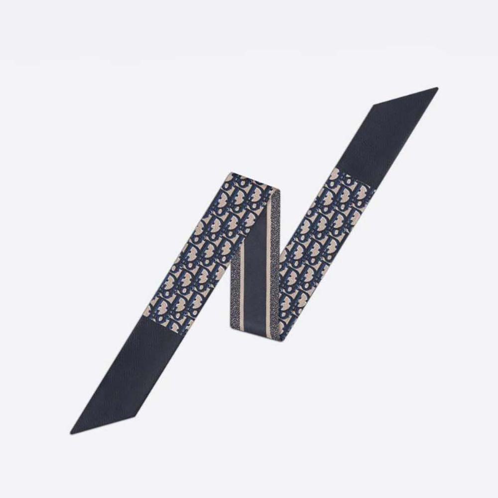 Front view of Dior Women Oblique Mitzah Scarf Navy Blue Silk Twill