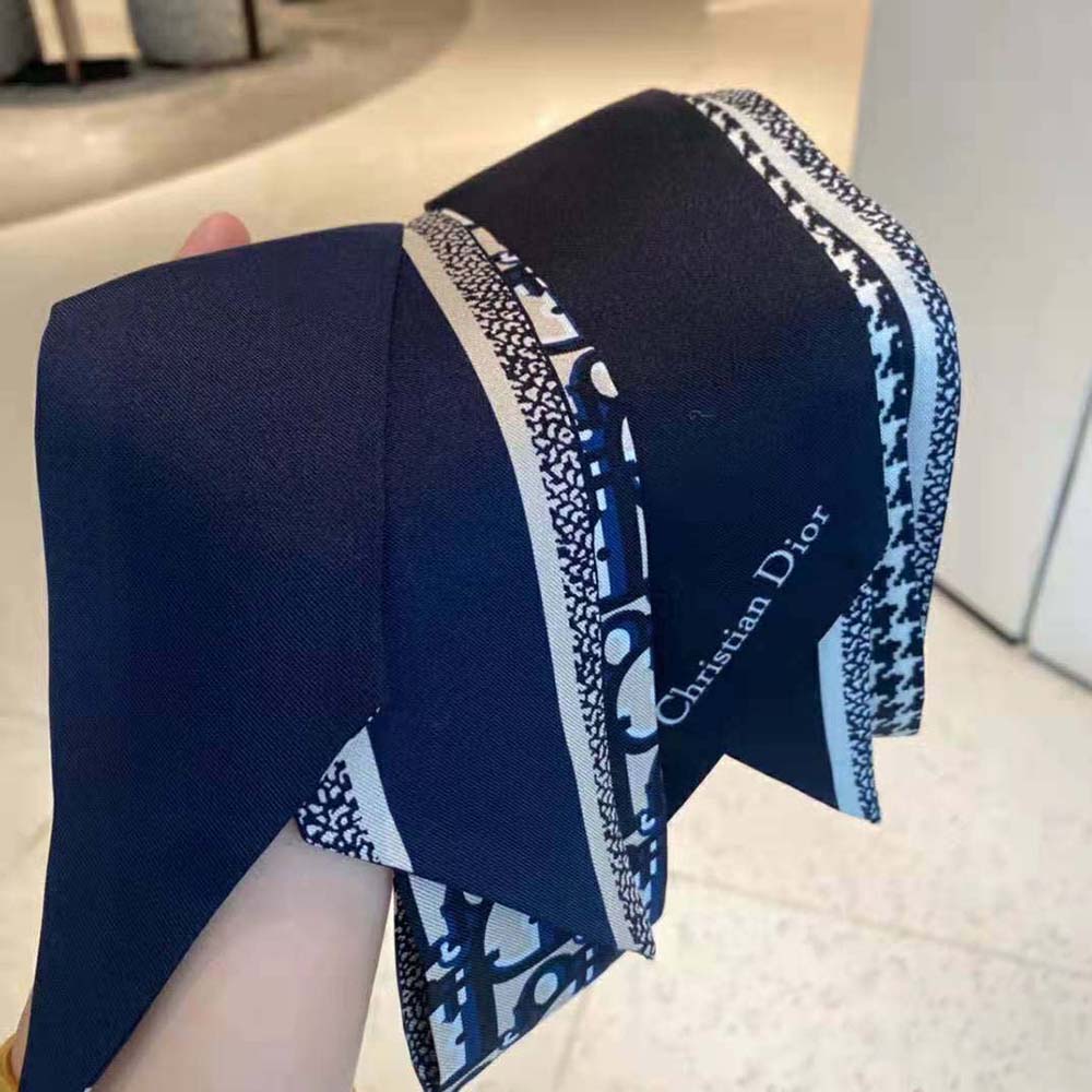 Dior Women Oblique Mitzah Scarf Navy Blue Silk Twill - image 5