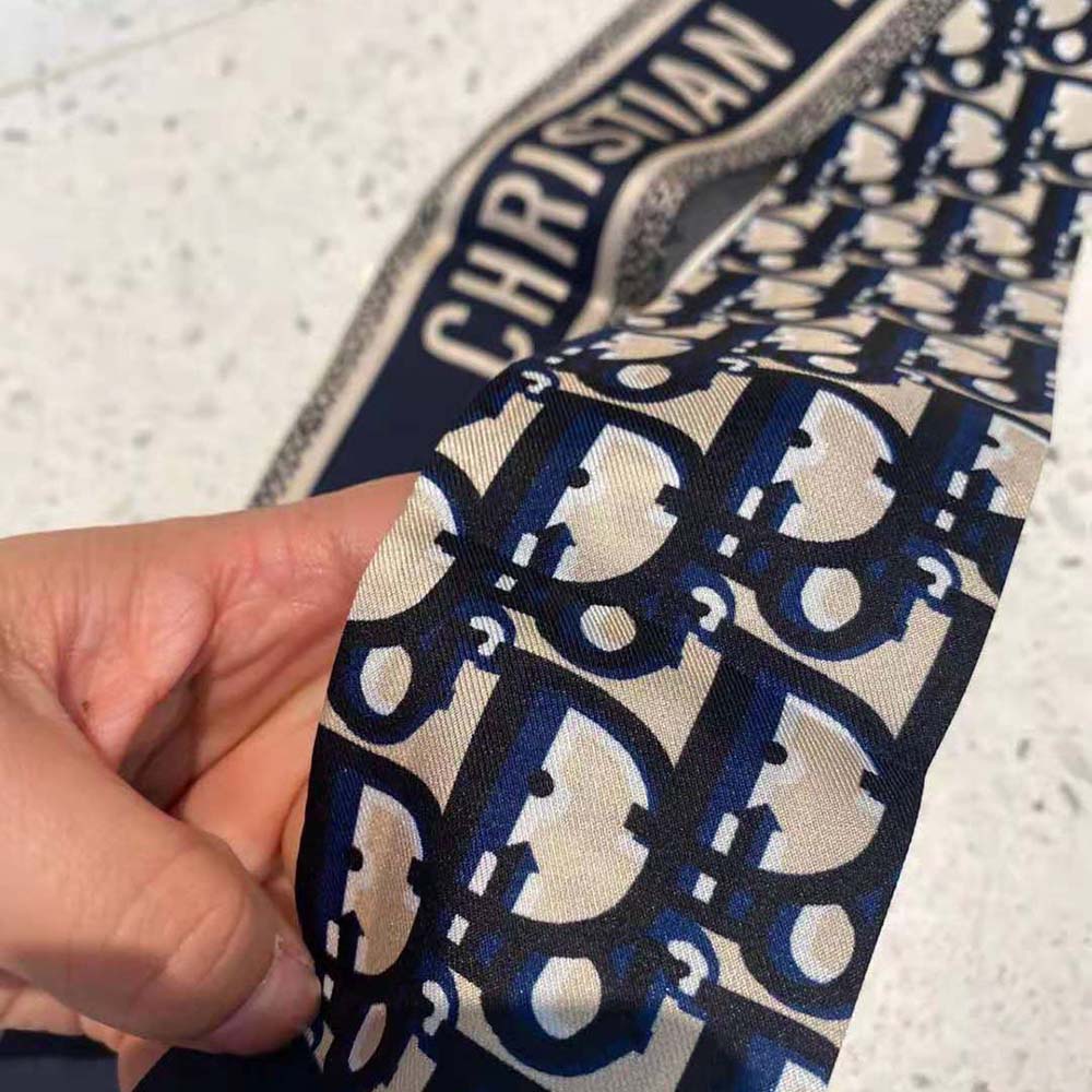 Dior Women Oblique Mitzah Scarf Navy Blue Silk Twill - image 6