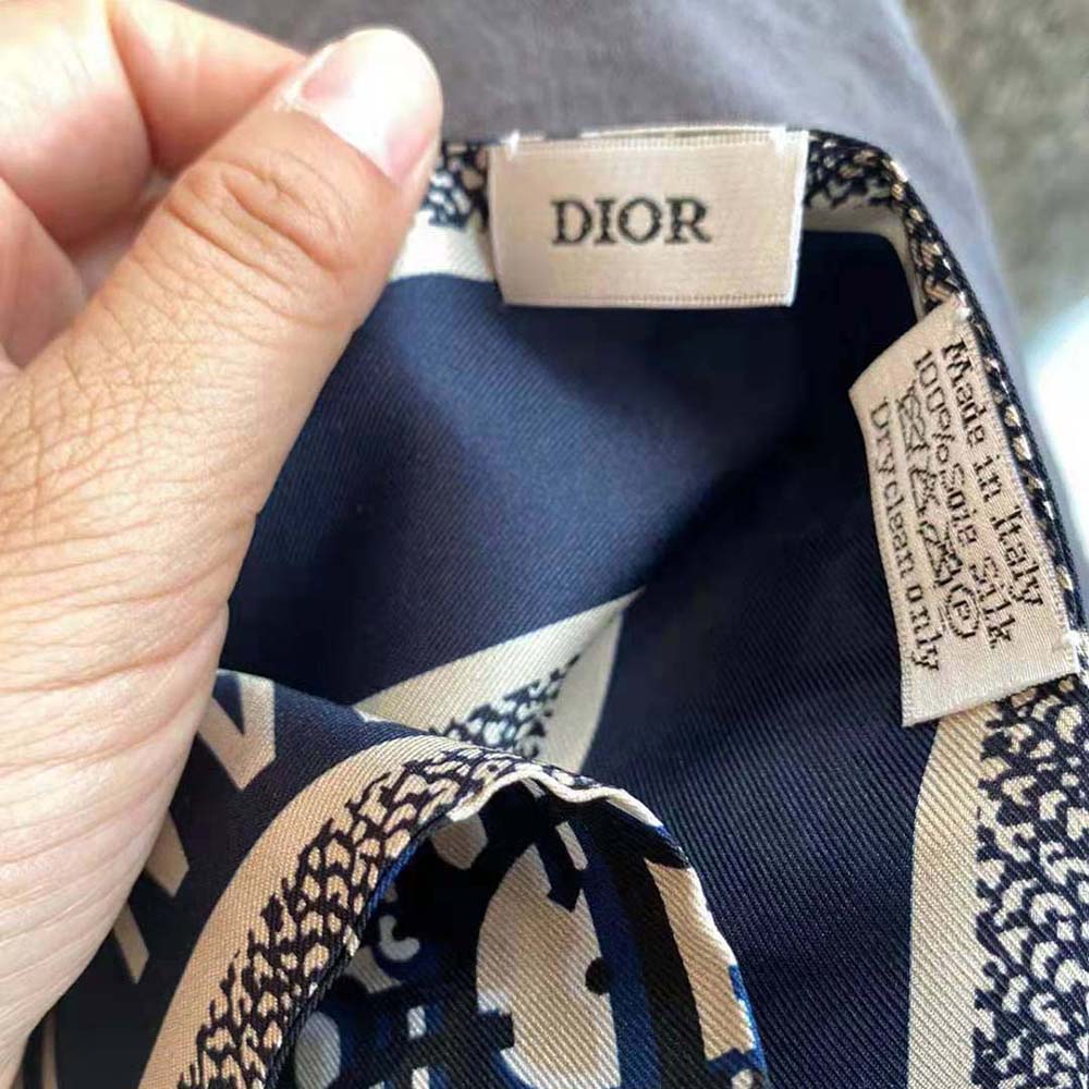 Dior Women Oblique Mitzah Scarf Navy Blue Silk Twill - image 7
