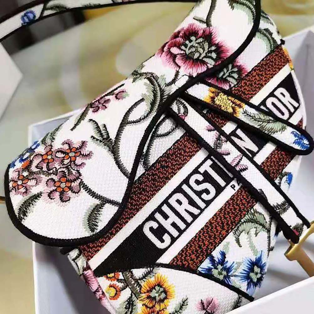 Dior Women Saddle Bag White Multicolor Dior Petites Fleurs Embroidery - image 8