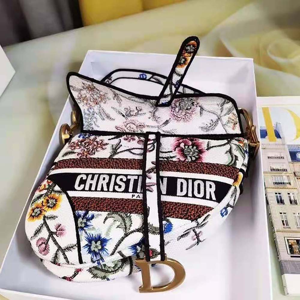 Dior Women Saddle Bag White Multicolor Dior Petites Fleurs Embroidery - image 5