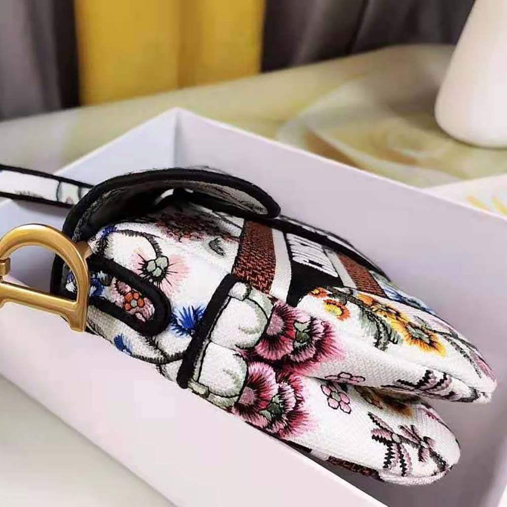 Dior Women Saddle Bag White Multicolor Dior Petites Fleurs Embroidery - image 6