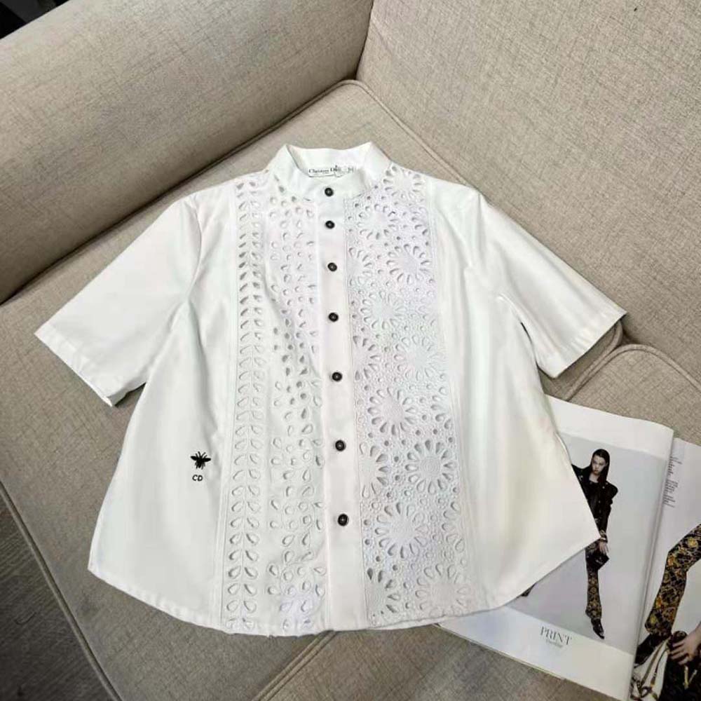 Close-up of Saint-Gall lace motif on Dior Women Short Buttoned Blouse