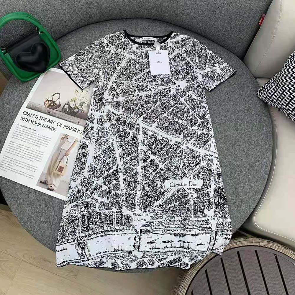 Close-up of Plan De Paris motif on Dior Women Short Dress technical mesh
